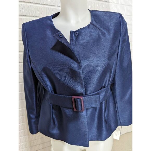 Jones Wear Women's Navy Blue Belted Long-Sleeve Suit Size 6 NWT - Picture 2 of 8
